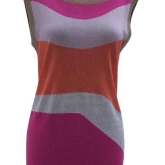 Cache Pink Orange Gold Metallic Knit Wave Tunic Top Stretch Dress New $98 NWT - Picture 3 of 11